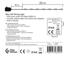 Mini LED ljusslinga varmvit grön kabel 200 lampor, 20 m