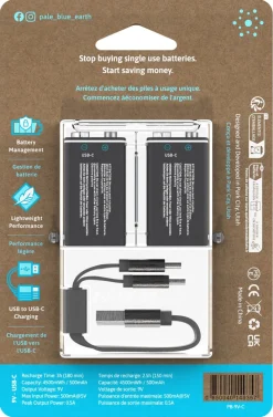 Pale Blue 9 V laddningsbara batterier USB-C, 2-pack