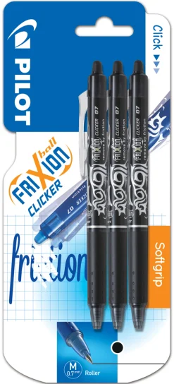 Pilot Frixion Clicker kulspetspenna svart, 3-pack