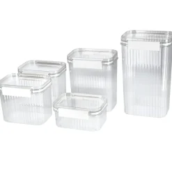 Plastburkar med lock stapelbara, 5-pack