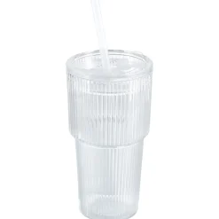 Plastmugg med lock och sugrör, 550 ml