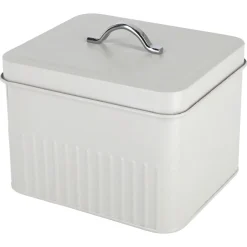 Plåtlåda med lock och etiketter, beige