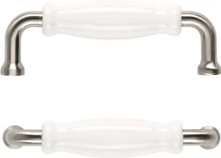 Porslinshandtag vit/matt krom, 2-pack
