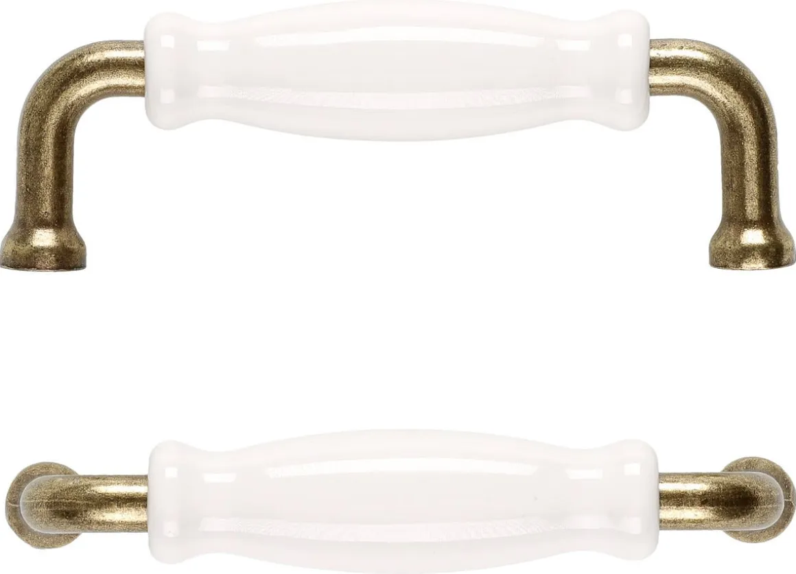 Porslinshandtag vitt/antik guld, 2-pack