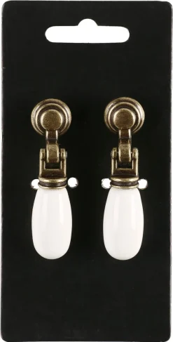 Porslinsknopp vit/antik guld, 2-pack