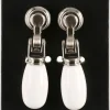 Porslinsknopp vit/matt krom, 2-pack