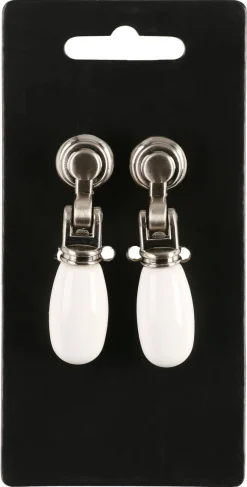Porslinsknopp vit/matt krom, 2-pack