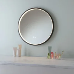Rund badrumsspegel med dimbar belysning, svart, 60 cm