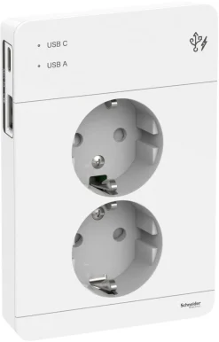 Schneider Exxact infällt 2-vägs vägguttag med USB