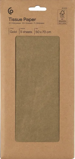 Silkespapper, guld, 50 x 70 cm, 5 ark