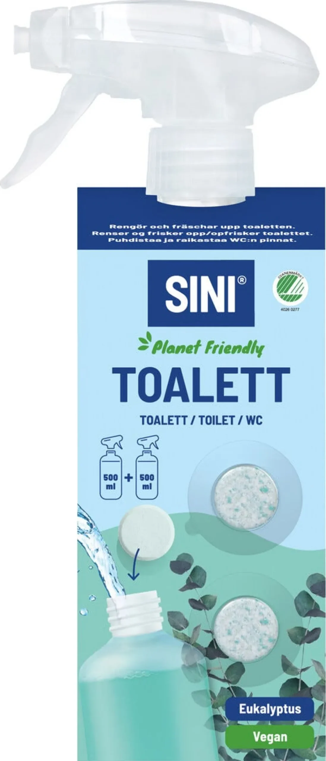 Sini toalettrengöring sprayflaska och 2 tabs, startset