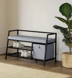 Sittbänk med skoförvaring hall 107x42x62 cm, svart
