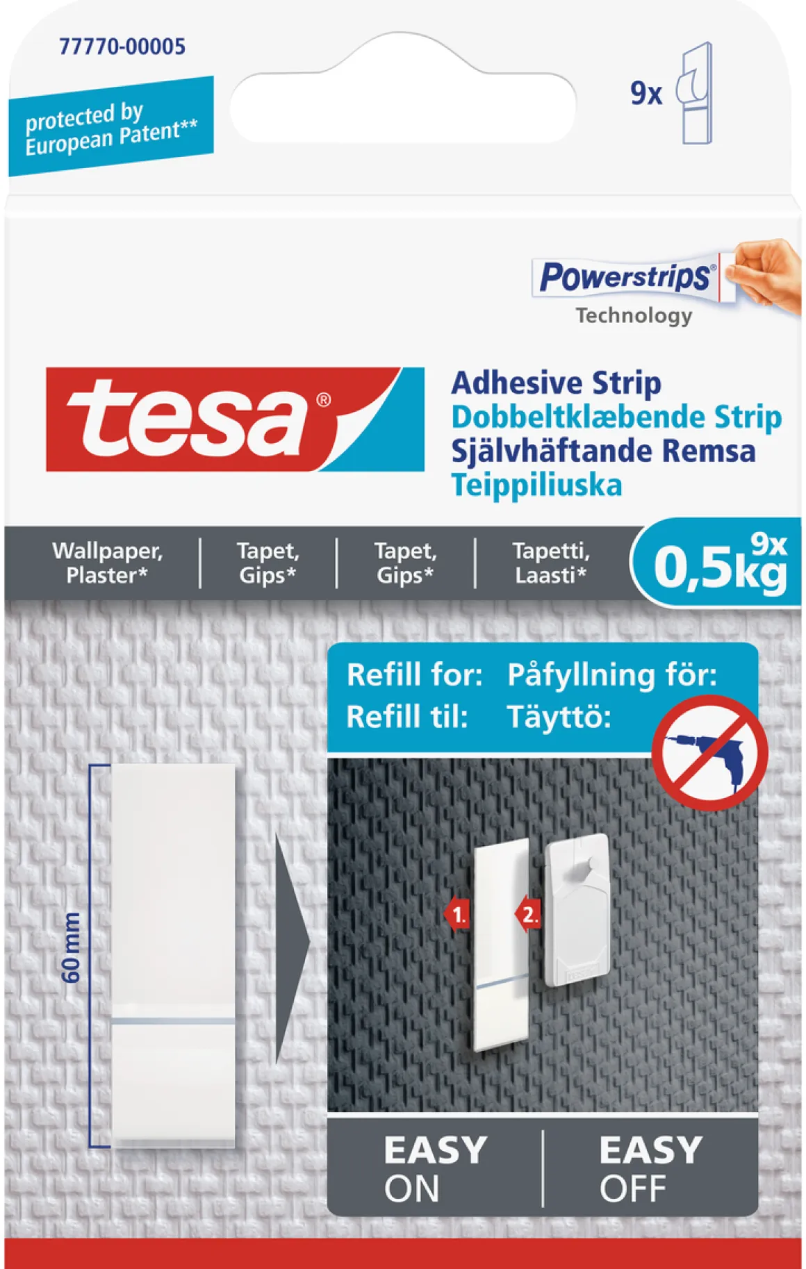 Självhäftande remsor tapet och gips, Tesa