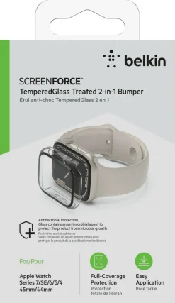 Skärmskydd för Apple Watch SE1/2/3 / 44 / 45, Belkin ScreenForce