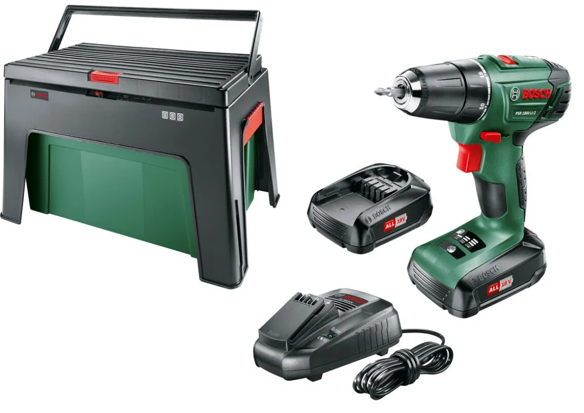 Skruvdragare Bosch PSR 1800 LI-2 med Step & Workbox