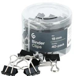 Små pappersklämmor metall svart 19 mm 40-pack