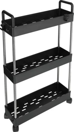 Smal rullvagn med 3 lådor, svart