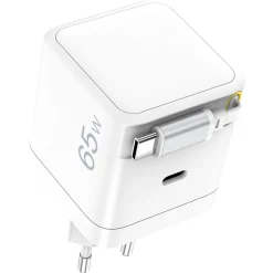 Snabbladdare 65 W med indragbar USB-C-kabel, vit