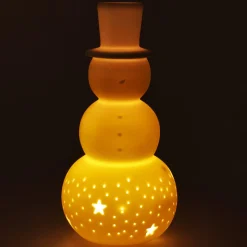 Snögubbe i keramik med LED och timer, 14,8 cm