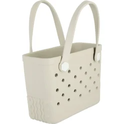 Strandväska plast med hålmönster, beige