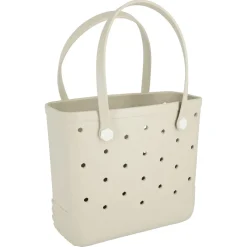 Strandväska plast med hålmönster, beige