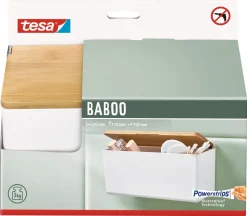 Tesa Baboo självhäftande hylla med lock i bambu, vit