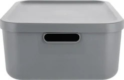 Tidy förvaringslåda med lock, återvunnen plast, grå