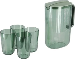 Tillbringare i plast med lock och 4 glas, 2 liter