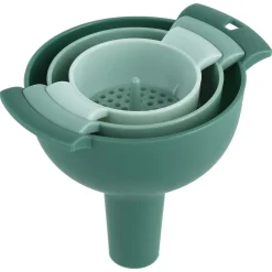 Tratt med sil, plast, stapelbar, 3-pack