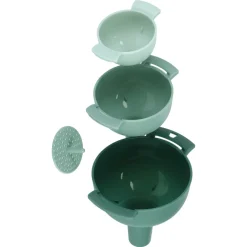 Tratt med sil, plast, stapelbar, 3-pack