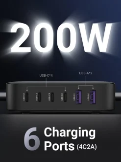 Ugreen Nexode USB-C bordsladdare 200 W 6 portar, GaN