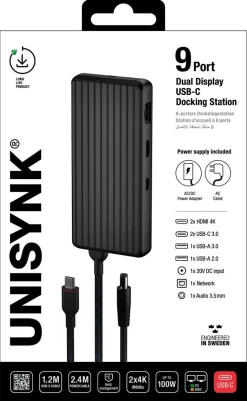 Unisynk USB-C dockningsstation för laptop, 9 portar