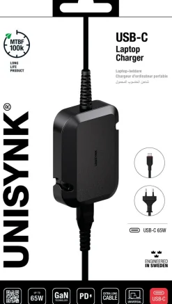 Unisynk USB-C-laddare 65 W, för bärbar dator