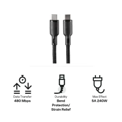 USB-C till USB-C kabel 5A 240 W, svart