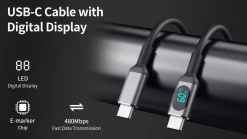 USB-C- till USB-C-kabel med display, 1 m