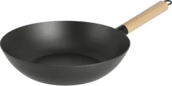 Wokpanna i kolstål med platt botten, 28 cm