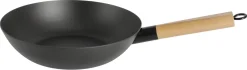 Wokpanna i kolstål med platt botten, 28 cm